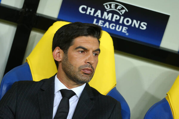 Харьков, Украина - 13 сентября 2017 г. - портрет главного тренера донецкого "Шахтера" Пауло Фонсека. Лига чемпионов. Шахтер - Наполи. Стадион Металлиста
