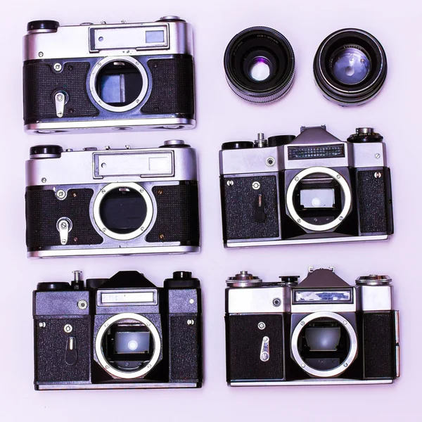 Interesante colección de cámaras fotográficas — Foto de Stock