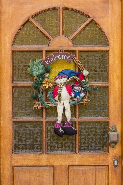 stock image Christmas decor on the door. Welcome home