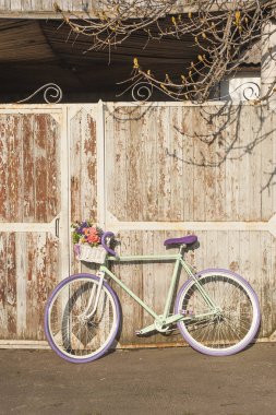 Vintage bisiklet ile bahar arka plan. Bahar kavramı