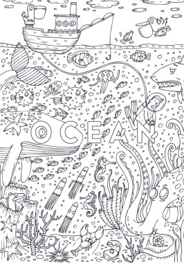 Su deniz yaşam altında sanat çizgi çizilmiş 