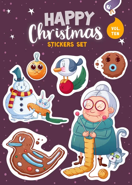 Set of Christmas stickers — Stock Vector