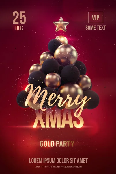 Christmas affisch eller flyer mall med gyllene julgran — Stock vektor