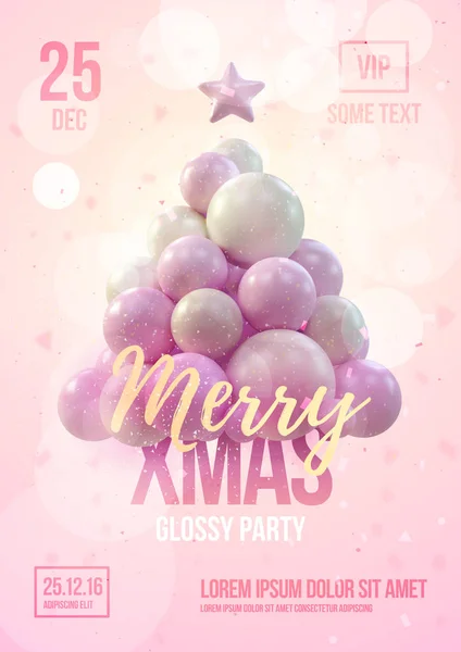 Karácsonyi poszter, szórólap sablont rózsaszín karácsonyfa készült finom színek — Stock Vector