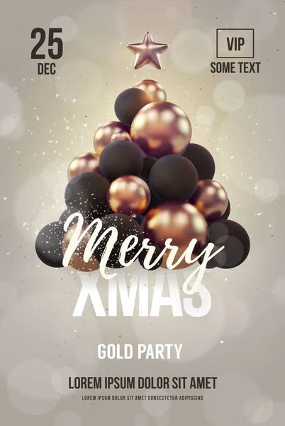 Christmas affisch eller flyer mall med gyllene julgran — Stock vektor