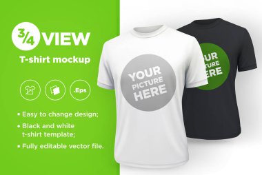 Erkek t-shirt kısa kollu mockup ile beyaz ve siyah. Önden Görünüm