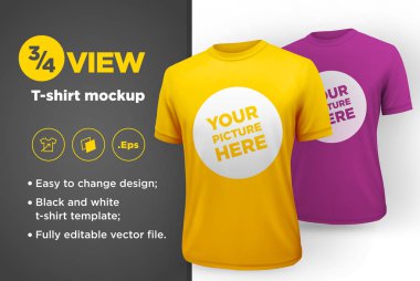 Erkek t-shirt kısa kollu mockup ile beyaz ve siyah. Önden Görünüm