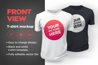 Erkek t-shirt kısa kollu mockup ile beyaz ve siyah. Önden Görünüm