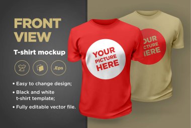 Erkek t-shirt kısa kollu mockup ile beyaz ve siyah. Önden Görünüm