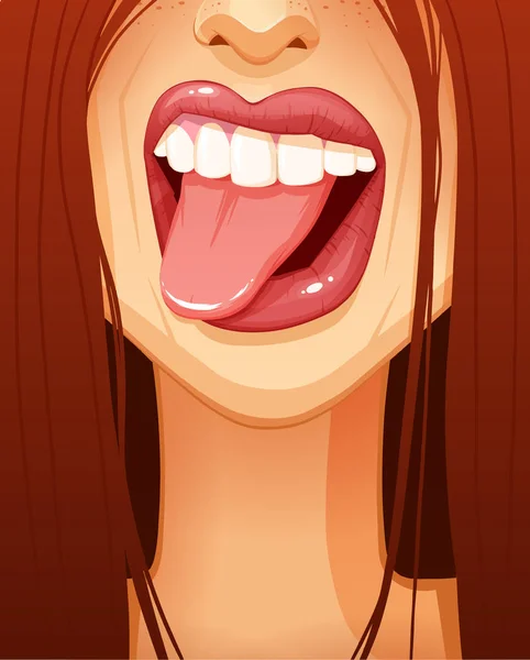 Close-up of sexy woman's mouth sticking her tongue out — Stock Vector