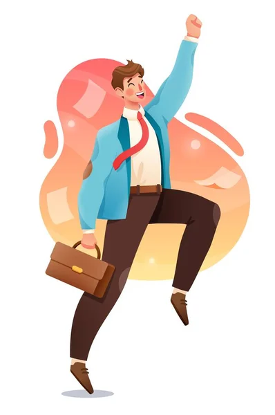 Un exitoso hombre de negocios saltando de alegría. Un hombre alegre. Concepto empresarial — Archivo Imágenes Vectoriales