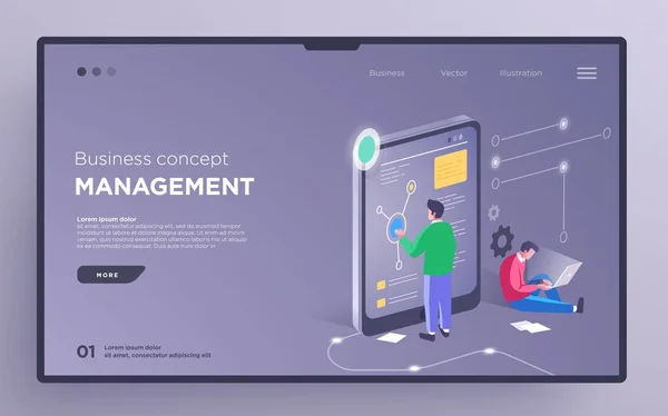 Slide, hero page or digital technology banner. Project management business concept. Isometric illustration — 스톡 벡터