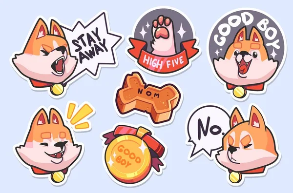 Sticker Sammlung von Emojis mit Hund-Emoticons. Vektorillustrationen — Stockvektor