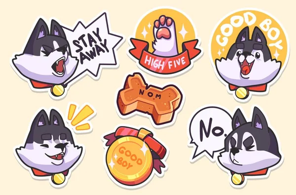 Sticker Sammlung von Emojis mit Hund-Emoticons. Vektorillustrationen — Stockvektor