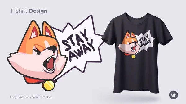 Divertente Shiba Inu Dog. Stampa su magliette, felpe, custodie per telefoni cellulari, souvenir. Illustrazione vettoriale — Vettoriale Stock