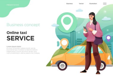 Web siteleri ya da uygulamalar için sunum slayt şablonları ya da iniş sayfaları. İş konsepti çizimleri. Modern düz stil. Vektör