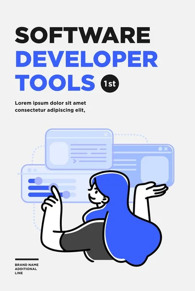 Poster, flyer or banner design template. Business concept illustrations. Modern flat outline style. Software development tools — Stock vektor