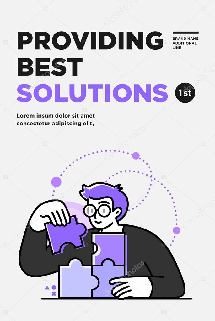 Poster, flyer or banner design template. Business concept illustrations. Modern flat outline style. Research innovations and solutions