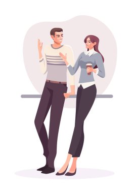 İş yerindeki düz stil iş adamları karakterleri. Erkek ve kadın şahıslar ofis odasında. İş adamı ve iş kadını iş yerinde. Gelişigüzel iş konsepti çizimi