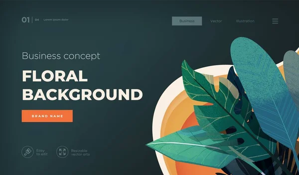 Dark Modern Design Concept Landing Page Template Modern Floral Vector — 스톡 벡터