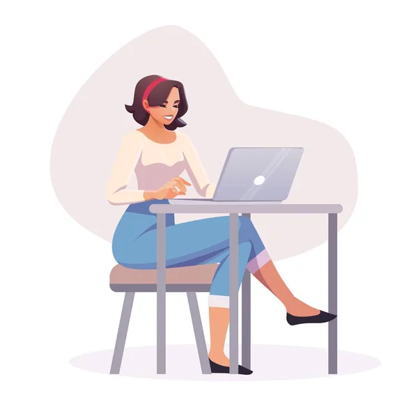 Femme d'affaires de style plat sur le lieu de travail dans la salle de bureau. Illustration de concept d'entreprise occasionnelle — Image vectorielle