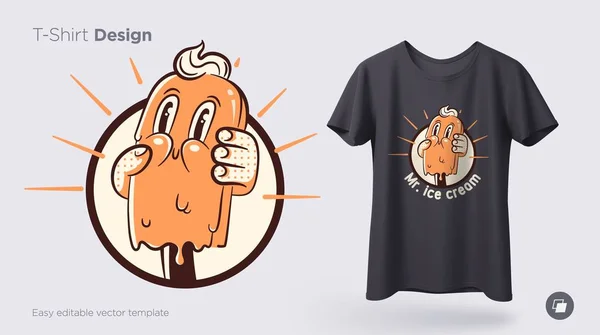 Vintage ice cream. Prints on T-shirts, sweatshirts, cases for mobile phones, souvenirs. Isolated vector illustration on white background. — Stok Vektör