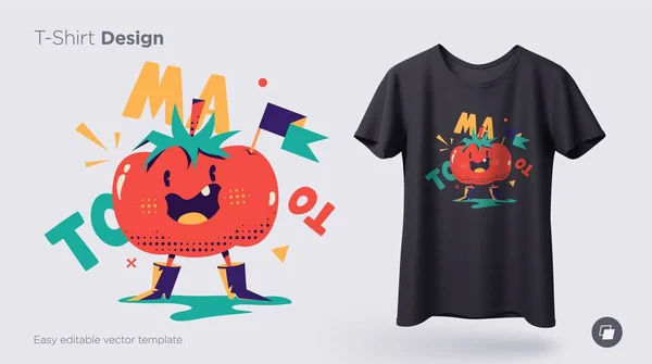 Funny tomato. Prints on T-shirts, sweatshirts, cases for mobile phones, souvenirs. Isolated vector illustration on white background. — ストックベクタ