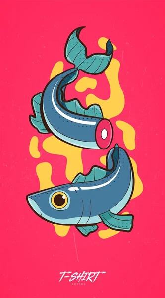 Stylish fish. Prints on T-shirts, sweatshirts, cases for mobile phones, souvenirs. Isolated vector illustration — Stok Vektör