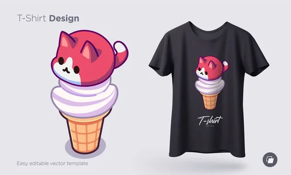 Kawaii Eis Katzen. Eis in Form von runden Kätzchen im Waffelkegel. Drucke auf T-Shirts, Sweatshirts, Handyhüllen, Souvenirs. isolierte Vektorabbildung — Stockvektor