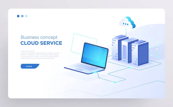 Slide, hero page or digital technology banner. Cloud service business concept. Isometric illustration — Stok Vektör