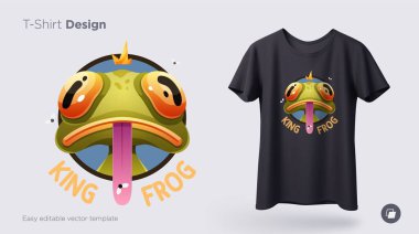 Stylish frog with crown on head. Prints on T-shirts, sweatshirts, cases for mobile phones, souvenirs. Isolated vector illustration on white background.