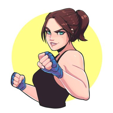 Poster, kart ya da spor kızın olduğu tişört baskısı. Moda anime biçim vektör çizimi