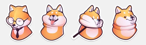 Sticker Collectie Van Emoji Cartoon Dog Emoticons Shiba Inu Vectorafbeeldingen — Stockvector