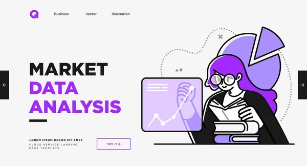 プレゼンテーションスライドテンプレートまたはランディングページのウェブサイトのデザイン ビジネスコンセプトイラスト モダンなフラットアウトラインスタイル 研究革新と解決策 — ストックベクタ