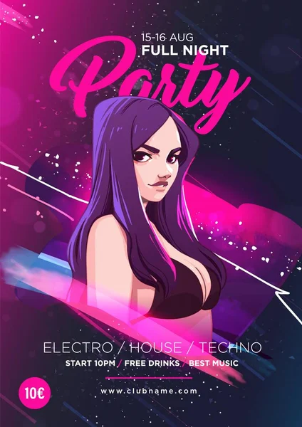 Menina Bonita Fundo Manchas Cor Abstratas Dance Club Night Party —  Vetores de Stock