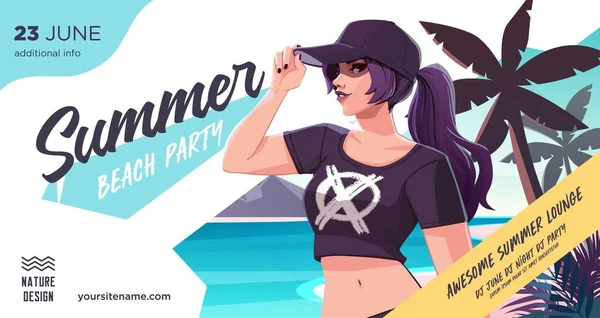 Summer Party Poster Flyer Design Template Sexy Female Beach Party — Stock Vector