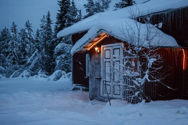 Casa em floresta de inverno, Norte da Finlândia — Fotografia de Stock