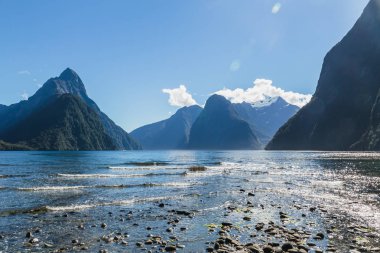 Milford ses. Fiordland Milli Parkı, South Island, Yeni Zelanda