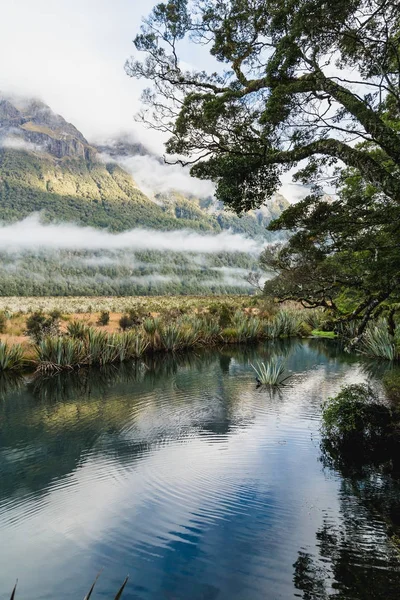 Eglinton Valley, lagos espelho ao longo do caminho da estrada de Milford na Nova Zelândia . — Fotografia de Stock