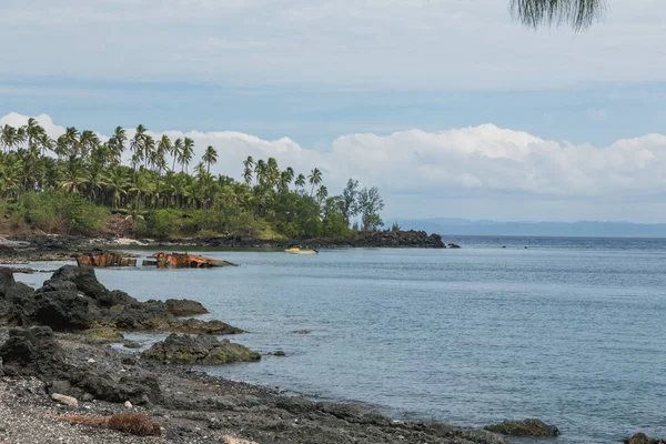 Vue sur la baie avec pierres et palmiers voulcaniques, Craig Cove, Ambrym, Vanuatu — Photo