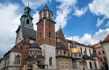 ünlü Wawel Krakow katedralde güneşli bir gün, Polonya