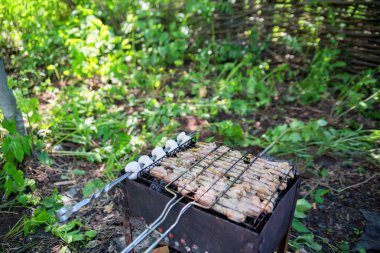 Bahçedeki şiş kebap yemek