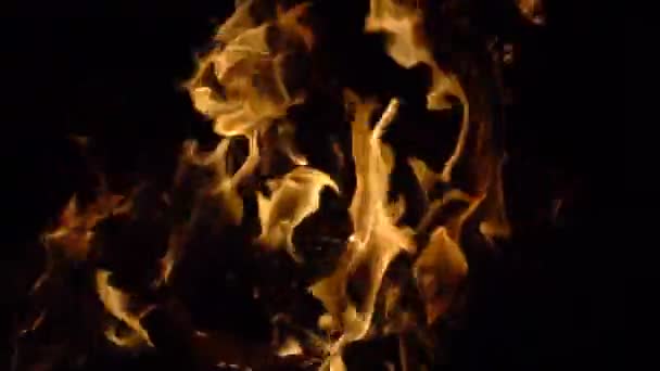 Vídeo em câmera lenta de fogo de churrasco noite negra chama — Vídeo de Stock