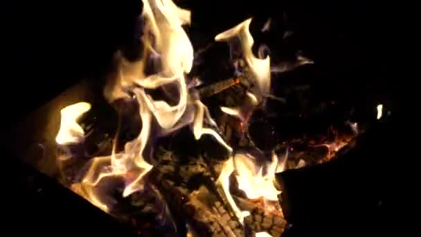 Vídeo em câmera lenta de fogo de churrasco noite negra chama — Vídeo de Stock