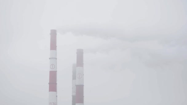 Poluição do ar. Central eléctrica de tubos em nevoeiro — Vídeo de Stock