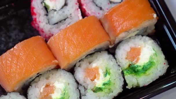 Sushi on the table closeup — Stock Video