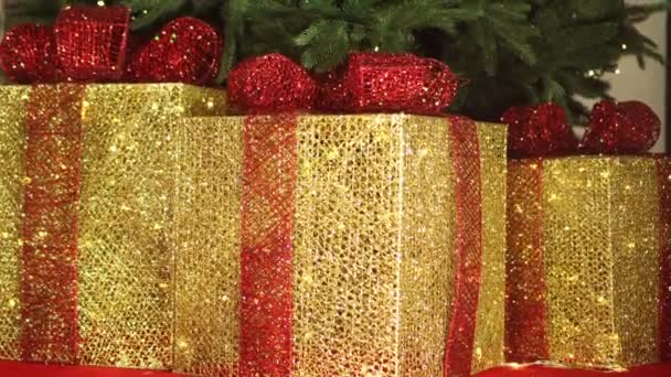 Christmas gifts close-up. Holiday gift boxes — ストック動画