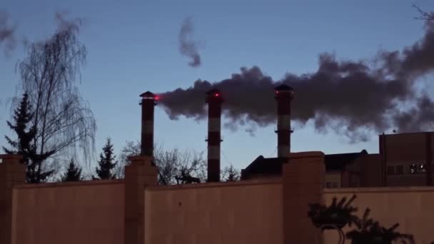 Steam from the pipes of factories pollutes the air — Stock Video