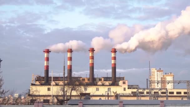 Steam from the pipes of factories pollutes the air — Stock Video