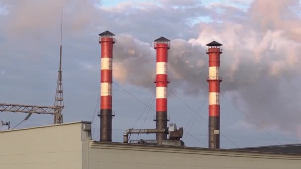 Steam from the pipes of factories pollutes the air — Stock Video